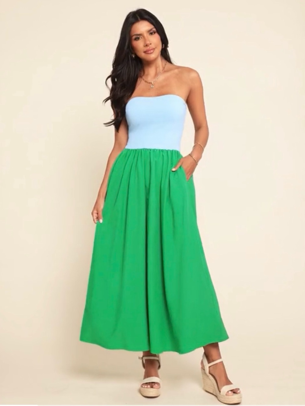 NWT Strapless Two-Tone Maxi Dress in Sky Blue and Kelly Green size XL